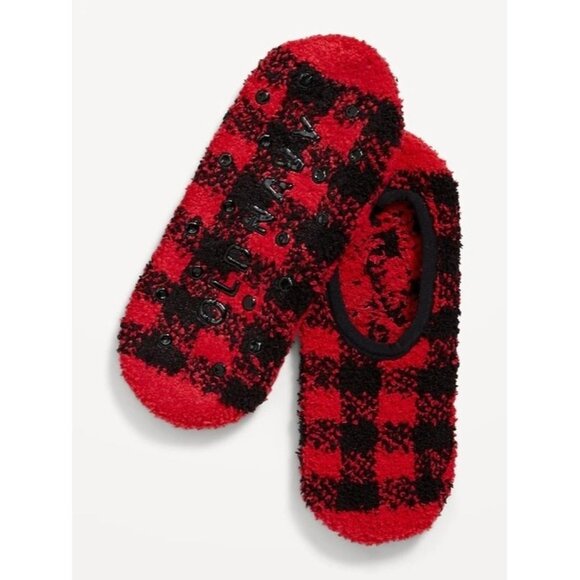 NWT Old Navy Cozy Gripper-Dot No-Show Socks for Women in Red Gingham‎ - Picture 1 of 4